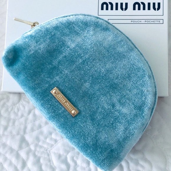 Miu Miu Handbags - Luxe MIU MIU Teal Blue Velvet Pouch Cute Clutch Cosmetic Bag NEW in Box!